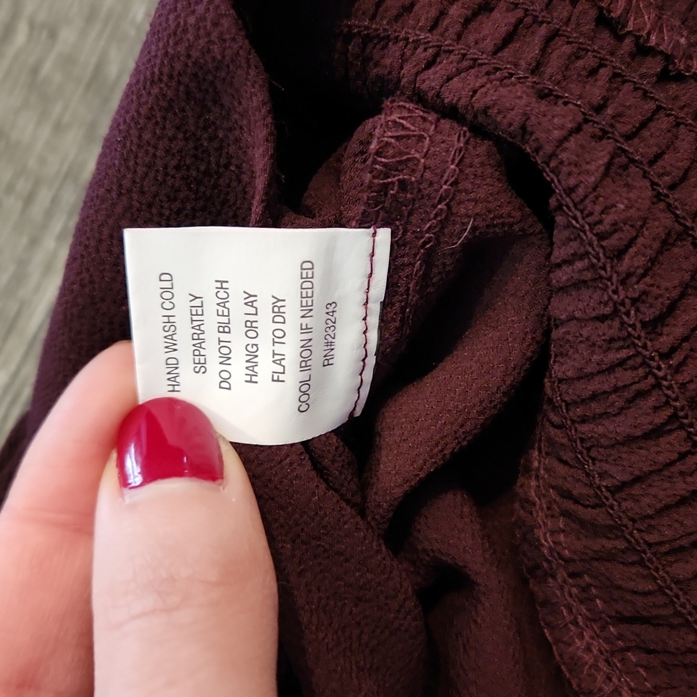 New York & Company Burgundy Blouse with Black Accents - Picture 7 of 11